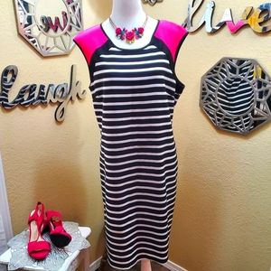Voir Voir Black White & Pink Striped Dress sz 18